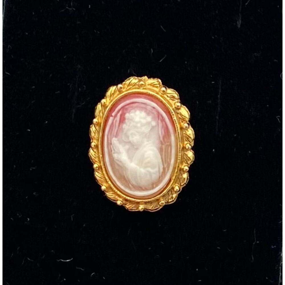 Vintage Faux Cameo Brooch Gold Tone Ornate READ